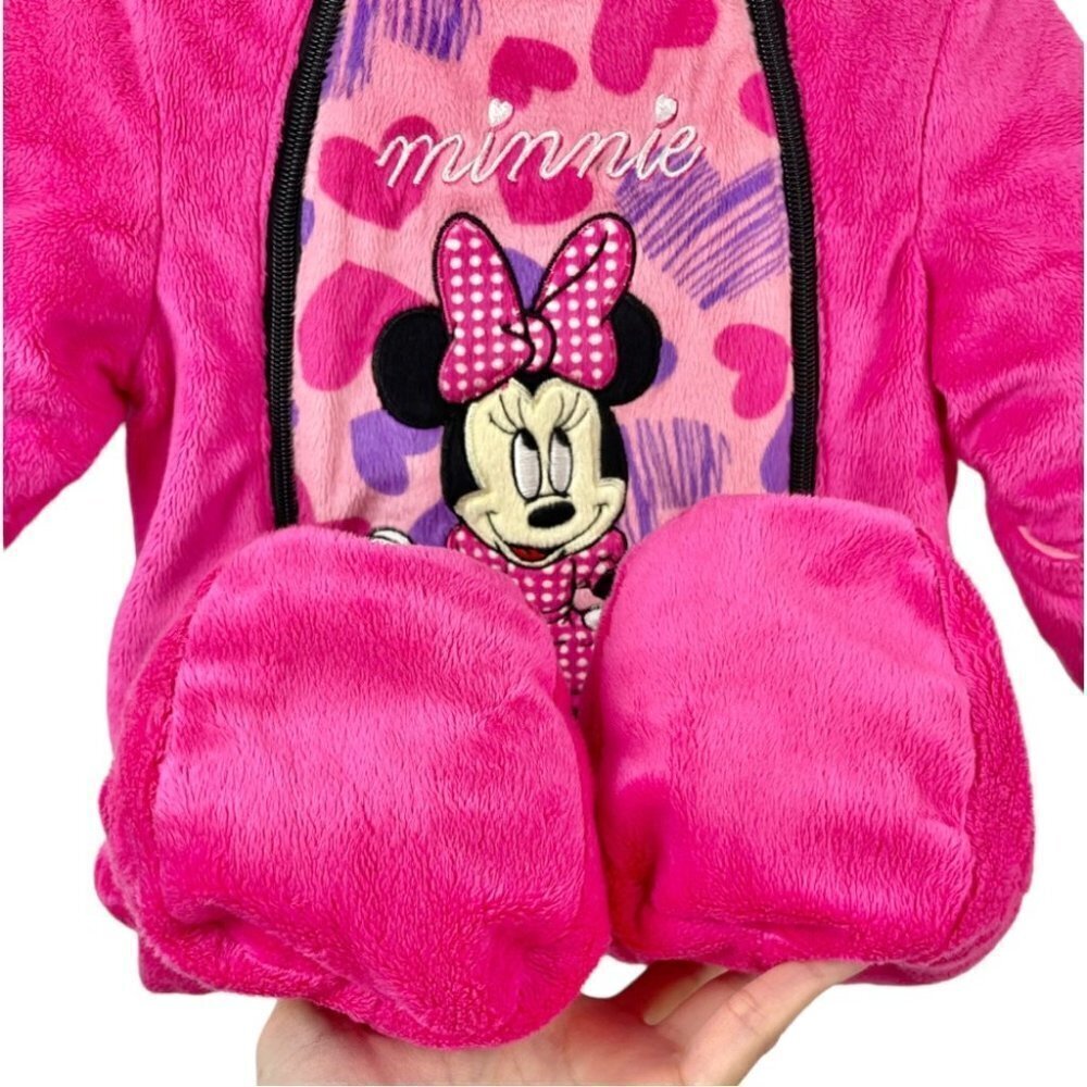 ** Disney Minnie Mouse Bright Pink Super Soft Fleece Footed Hooded 1Pc Size 0-3M - Picture 4 of 8